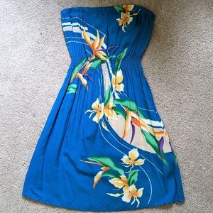 EUC I LOVE H21 (Forever 21) Strapless Dress, Blue and Floral, S